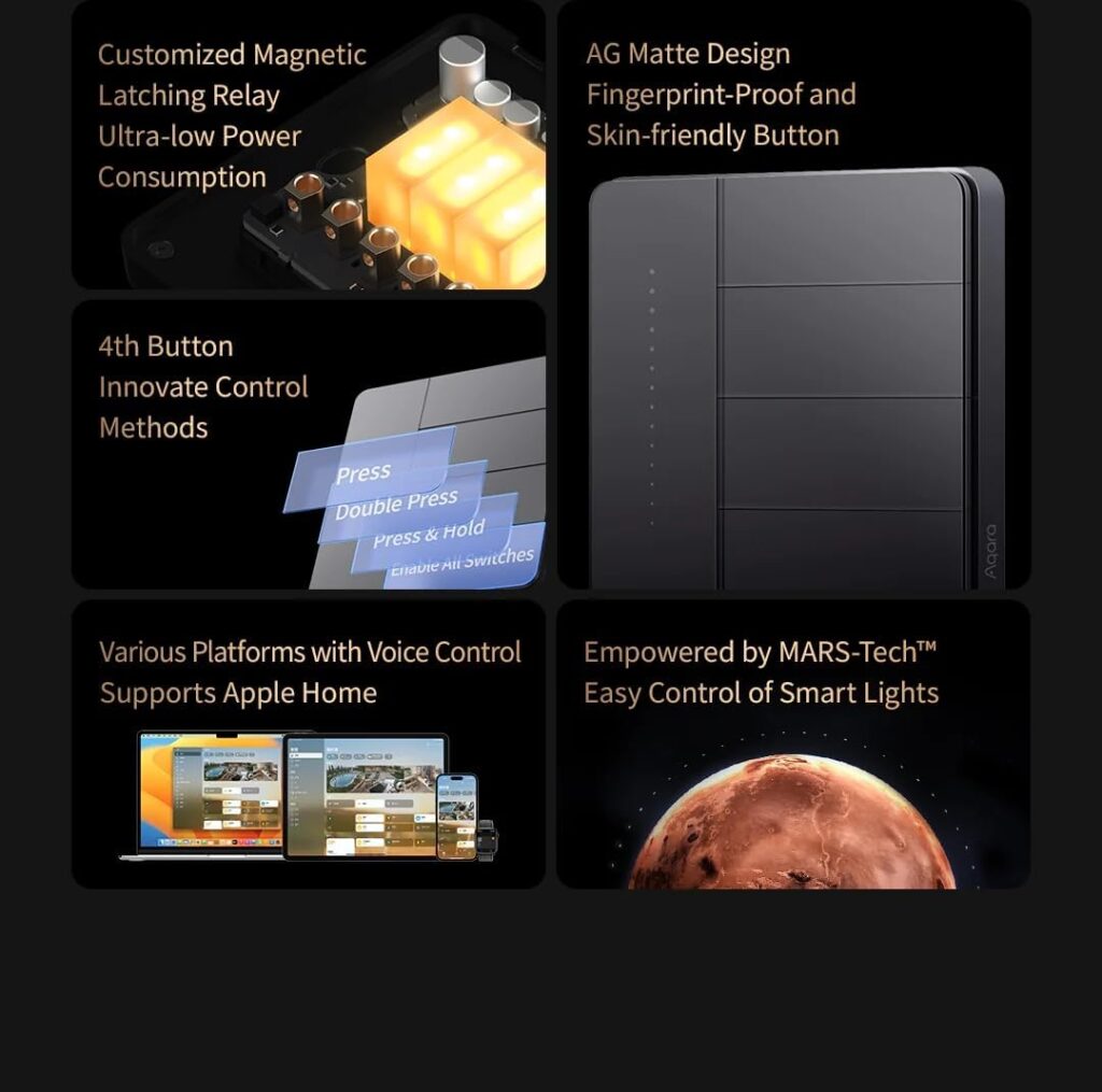 The Aqara Smart Wall Switch Z1 Pro SEA Global Version (Single Rocker, Black) offers seamless smart home control, blending elegance and innovation. This stylish black single rocker switch enables remote control of connected devices via the Aqara Home App, voice assistants like Google Assistant and Amazon Alexa, and manual operation. Engineered for reliability, it supports Zigbee 3.0, ensuring robust connectivity and low energy consumption, enhancing the stability of your smart home ecosystem. The switch also features overload protection, safeguarding your electrical network and devices. With a sleek and minimalist design, it integrates beautifully with modern interiors. Installation is easy with standard wiring, making it ideal for enhancing lighting control in homes and offices. Upgrade your smart home with the Aqara Z1 Pro for a connected, secure, and convenient lighting solution tailored for ultimate user experience in UAE smart home setups.